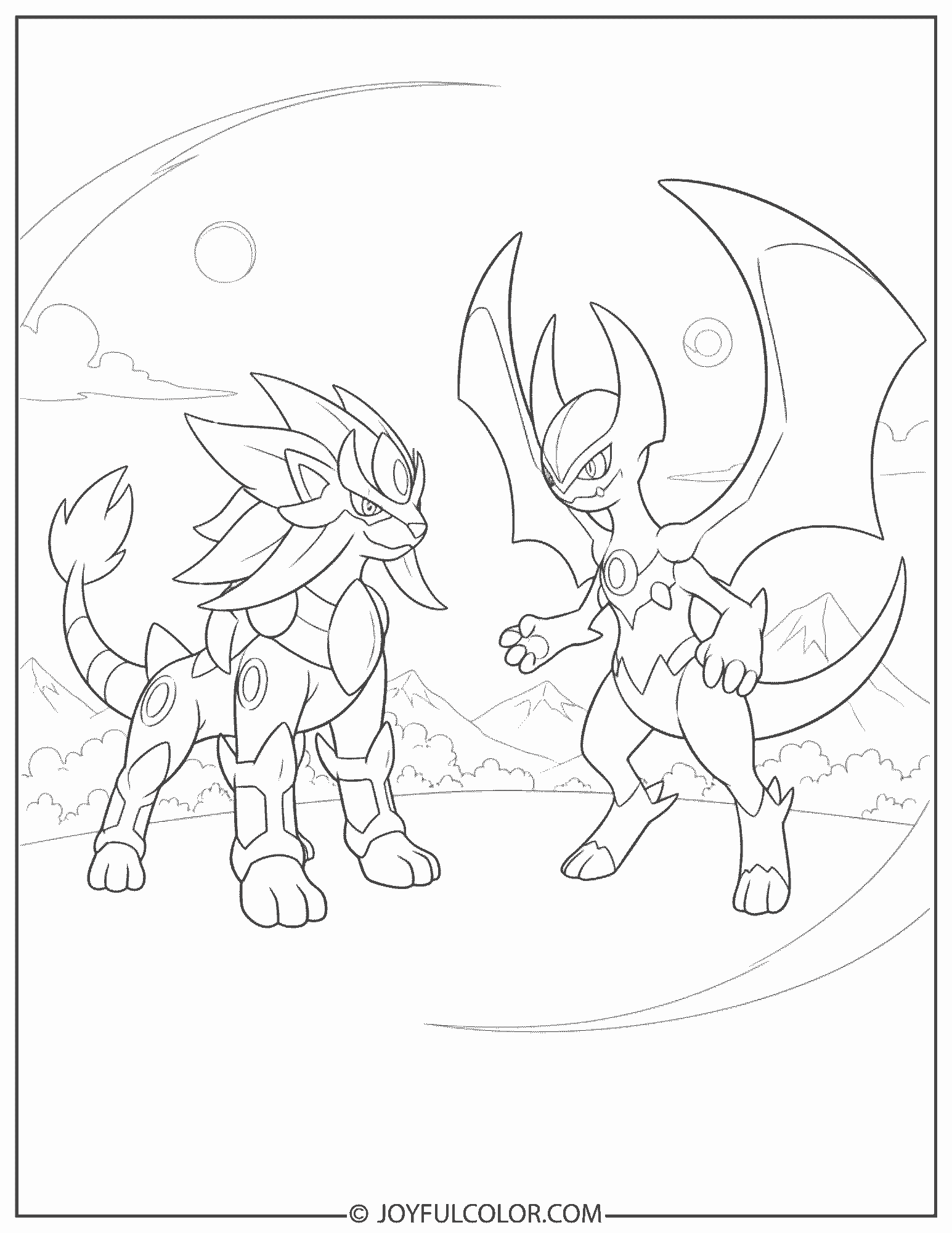 Solgaleo vs Lunala Coloring Page