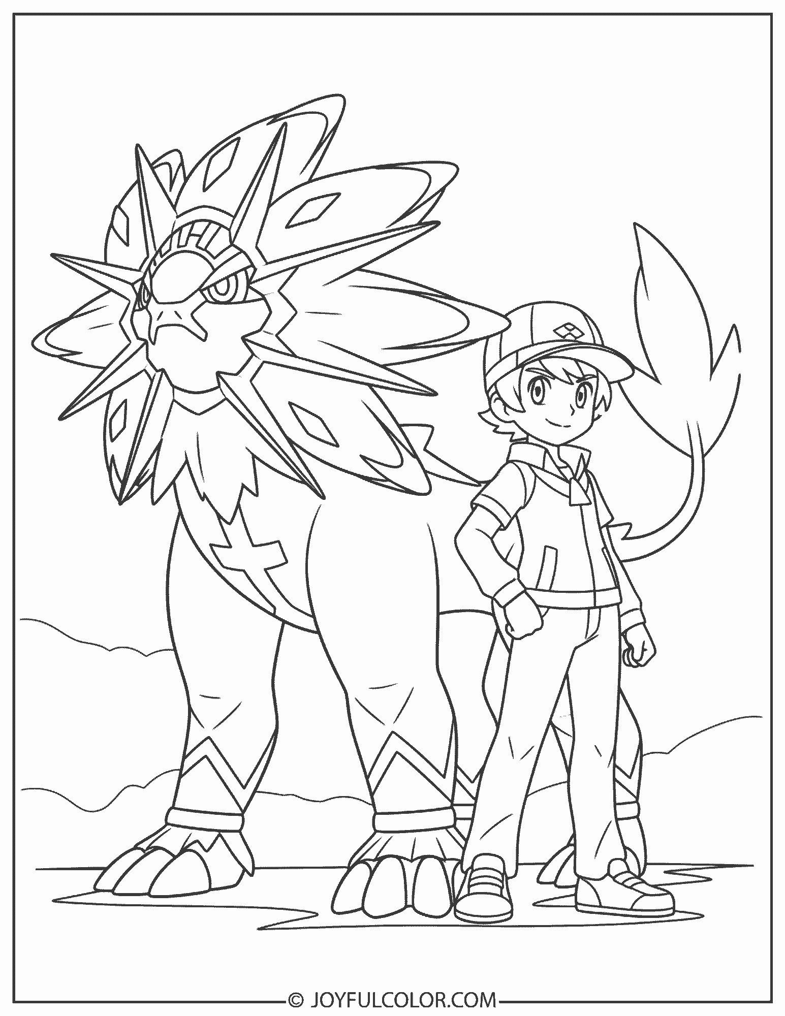 Solgaleo with Trainer Coloring Page