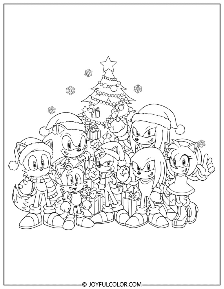 Sonic Friends Holiday Group Photo Coloring Page