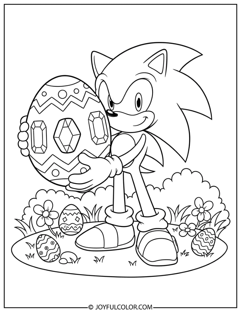 Sonic Holding a Chaos Emerald Easter Egg Coloring Page