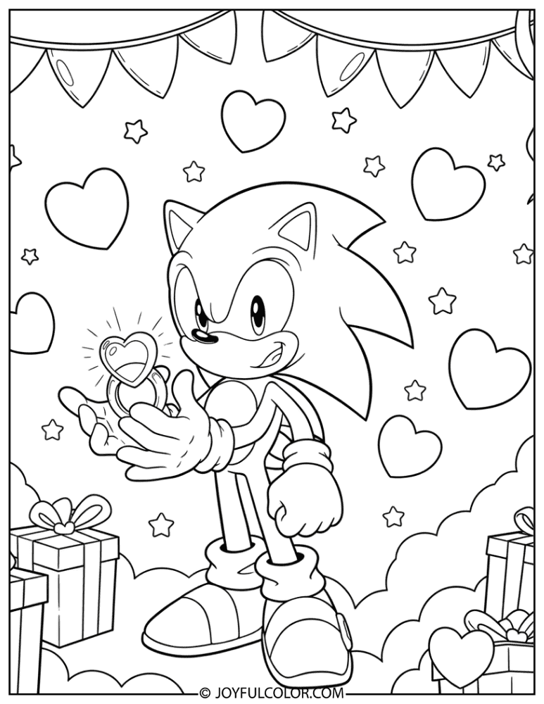 Sonic Holding a Heart-Shaped Ring Coloring Page