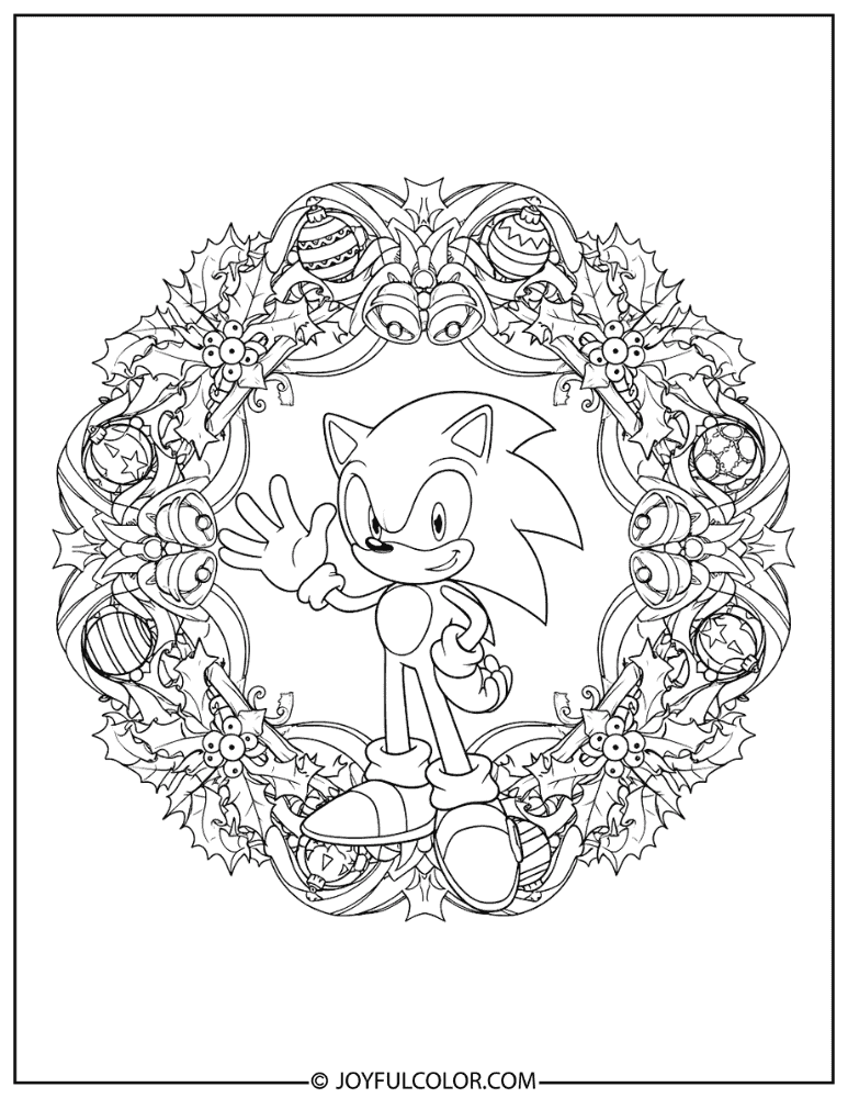 Sonic Mandala Christmas Wreath Coloring Page