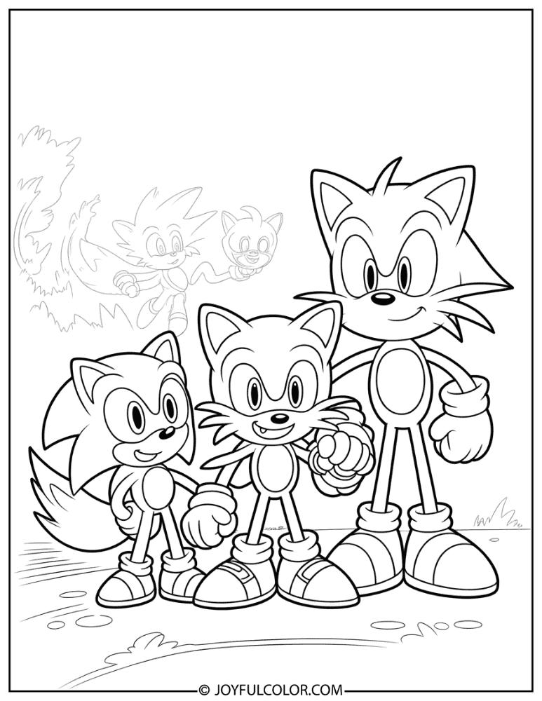 Sonic Tails Knuckles Group Coloring Page