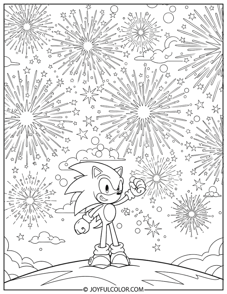 Sonic Watching Fireworks Coloring Page