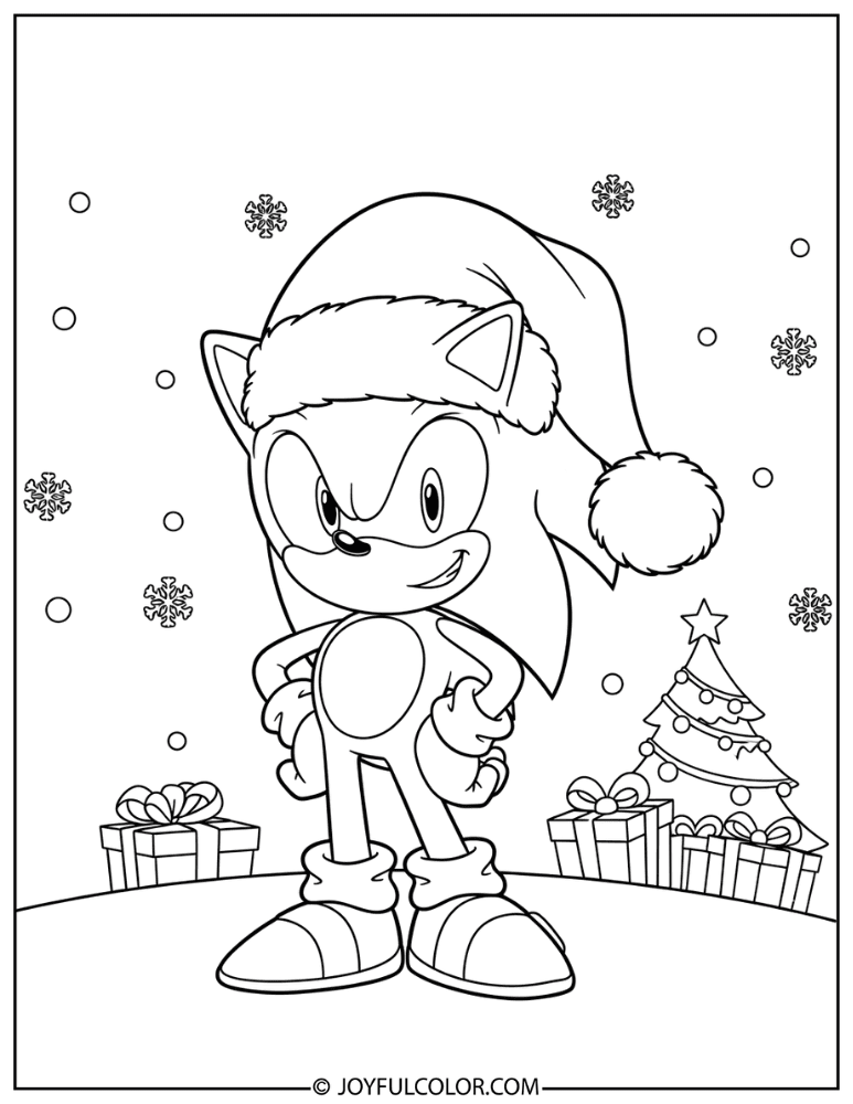 Sonic Wearing a Santa Hat Coloring Page
