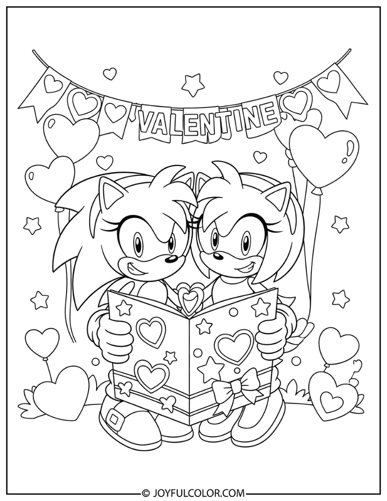 Sonic and Amy Valentine Card Coloring Page
