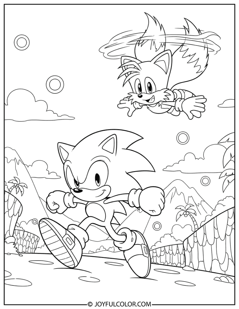 Sonic and Tails Adventure Coloring Page
