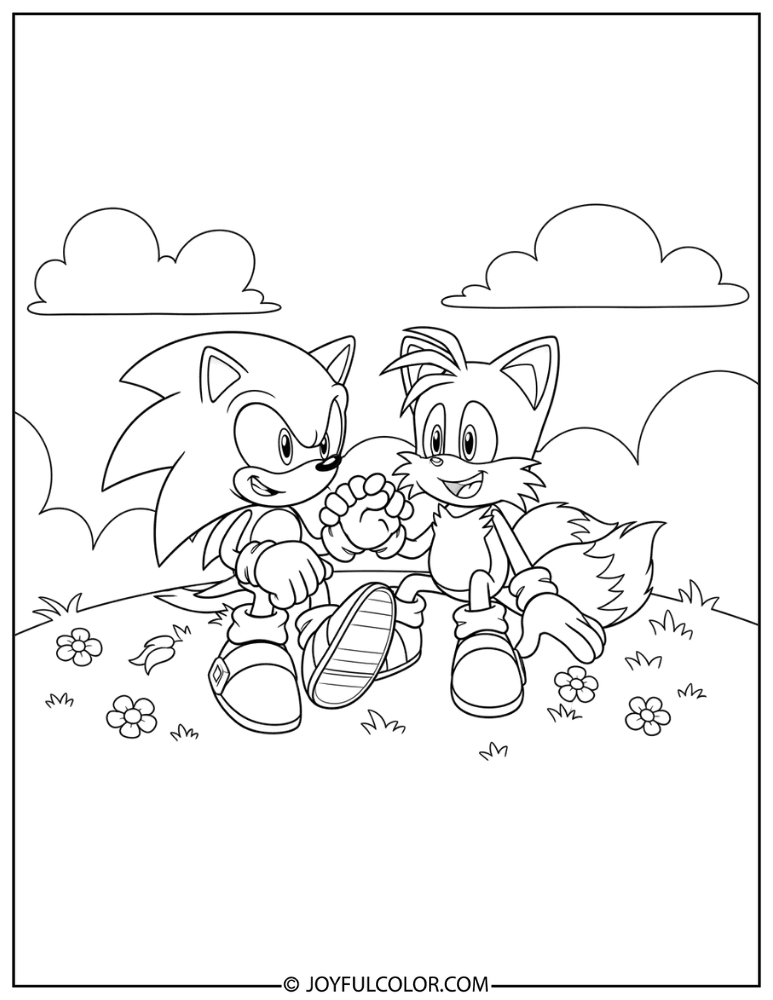 Sonic and Tails Together Coloring Page