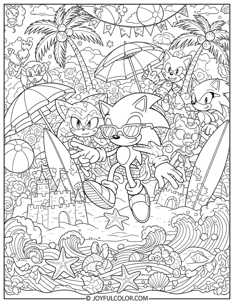 Sonic at Emerald Coast Beach Party Coloring Page