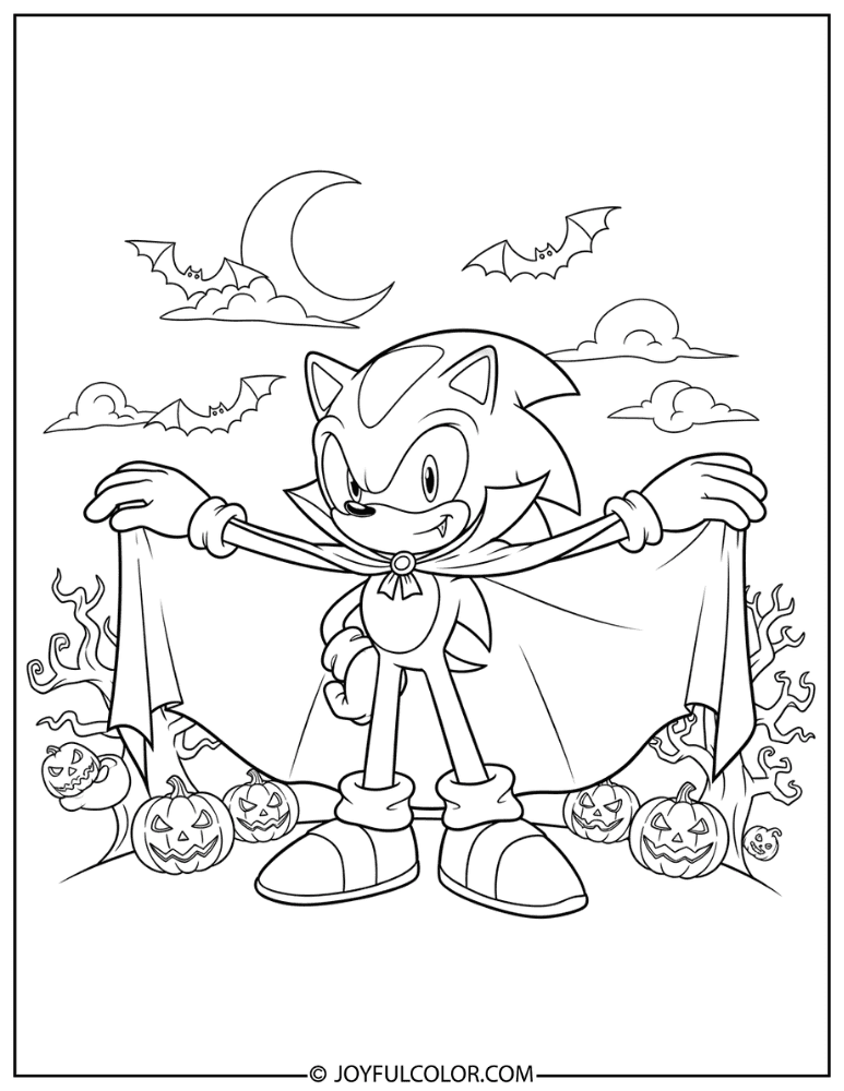 Sonic in a Vampire Costume Coloring Page