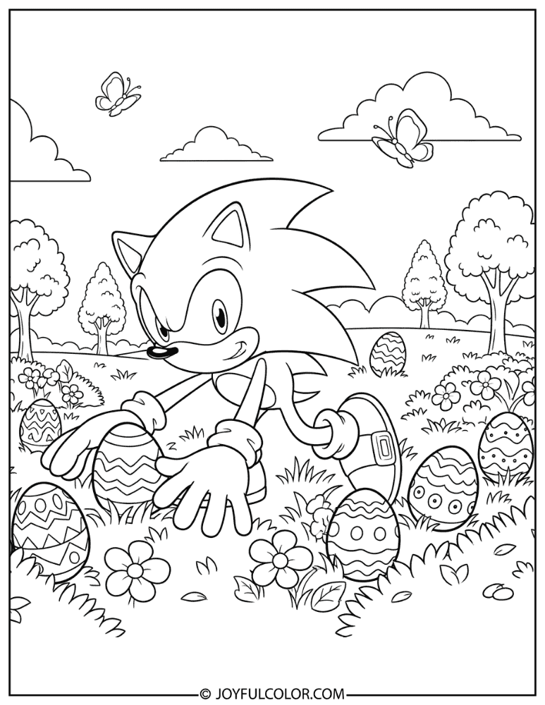 Sonic on an Easter Egg Hunt Coloring Page