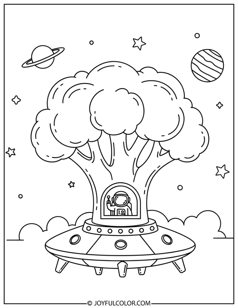 Space Adventure Broccoli Coloring Page