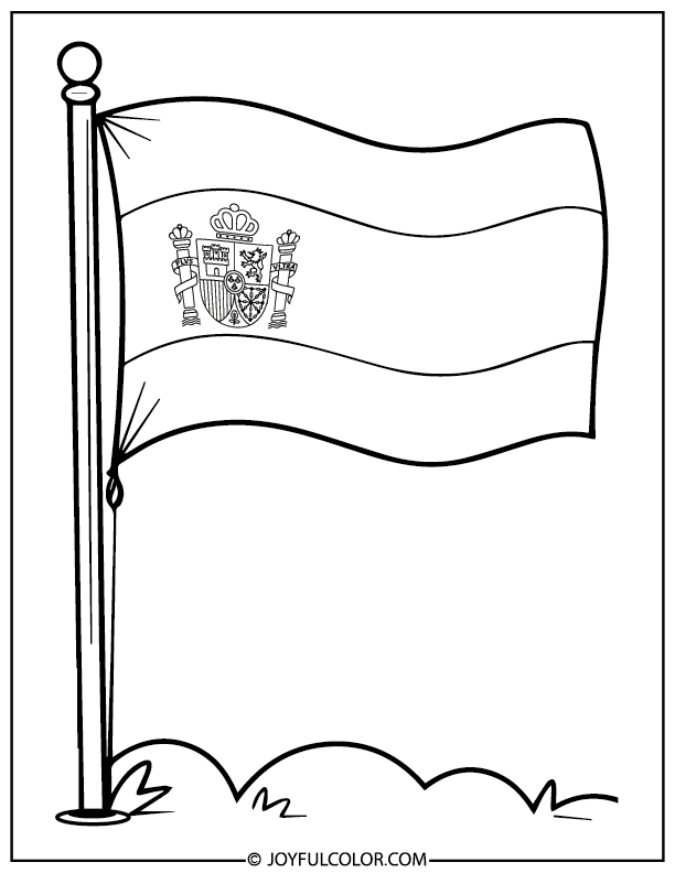Spain Flag on Flagpole Coloring Page 2