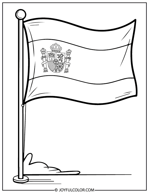 Spain Flag on Flagpole Coloring Page