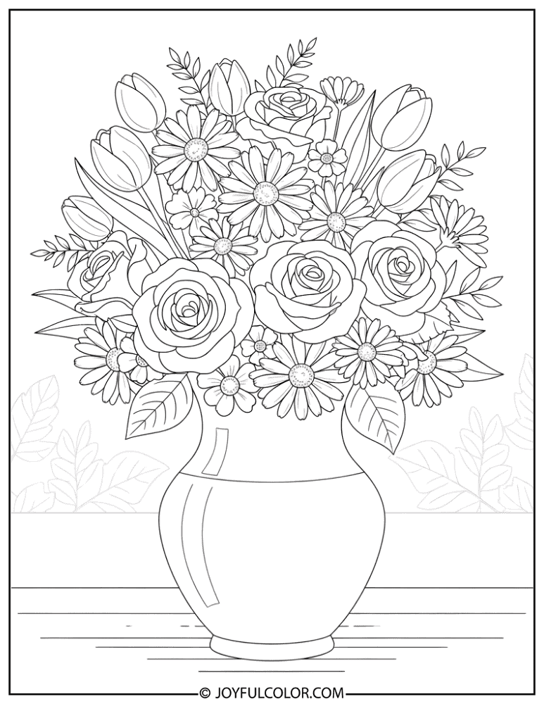 Spring Bouquet Vase Coloring Page