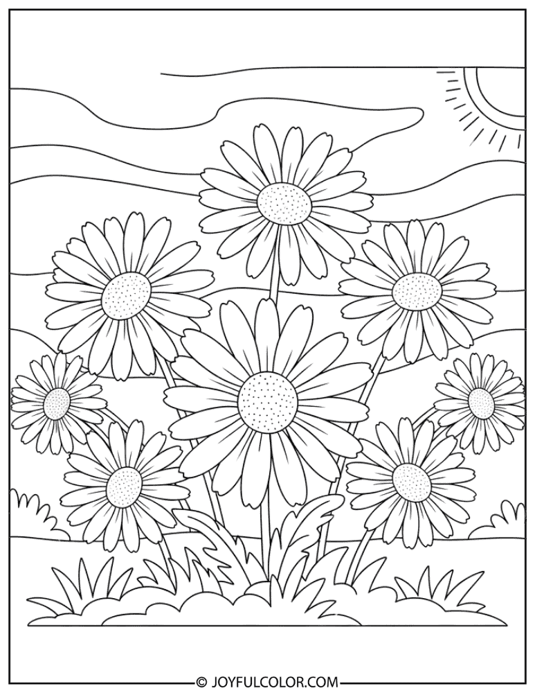Spring Daisy Arrangement Coloring Page