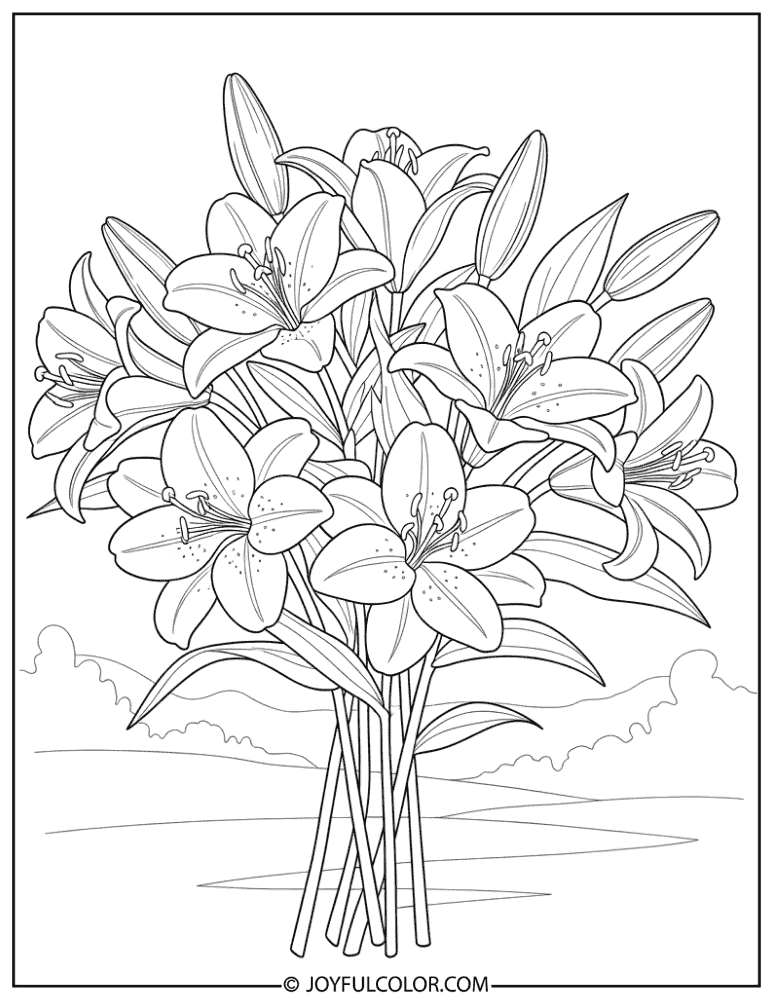Spring Easter Lily Bouquet Coloring Page