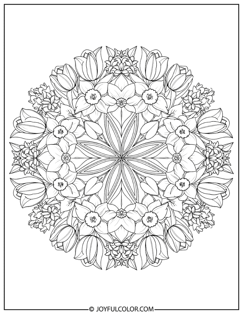 Spring Flower Mandala Coloring Page