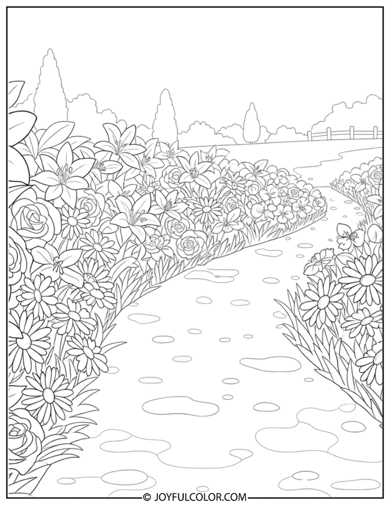 Spring Garden Path Coloring Page