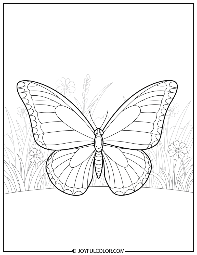 Spring Meadow Butterfly Coloring Page