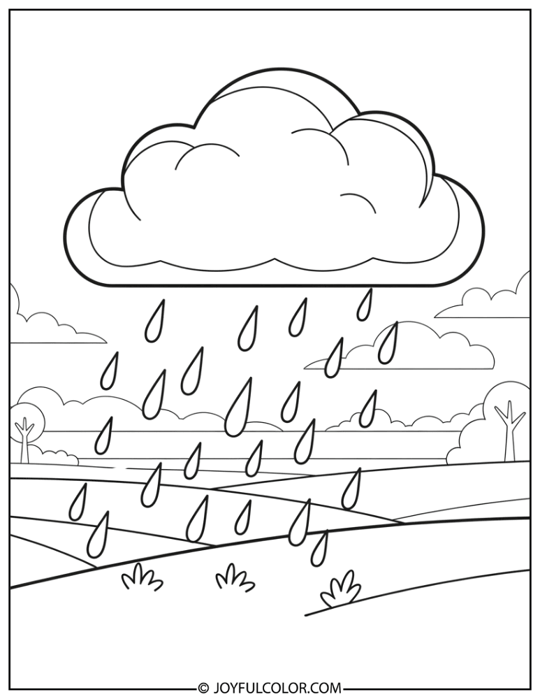 Spring Rain Cloud Over Field Coloring Page