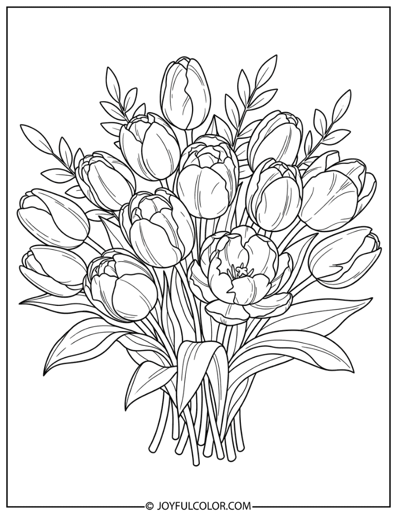 Spring Tulip Bouquet Coloring Page