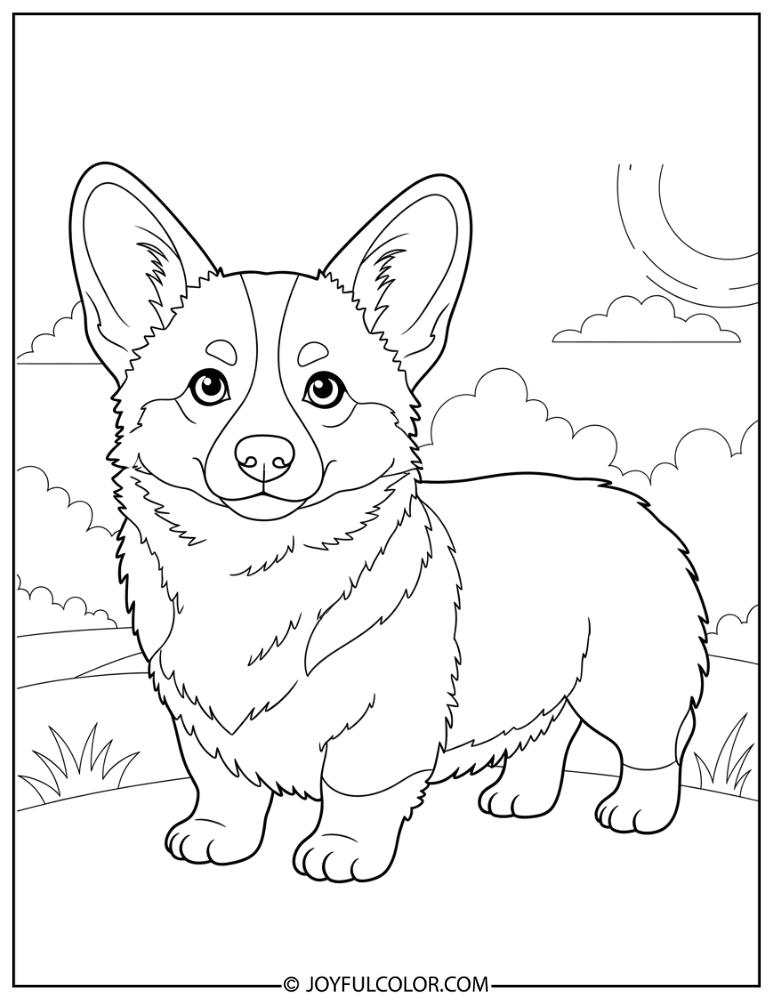 Standing Corgi Coloring Page