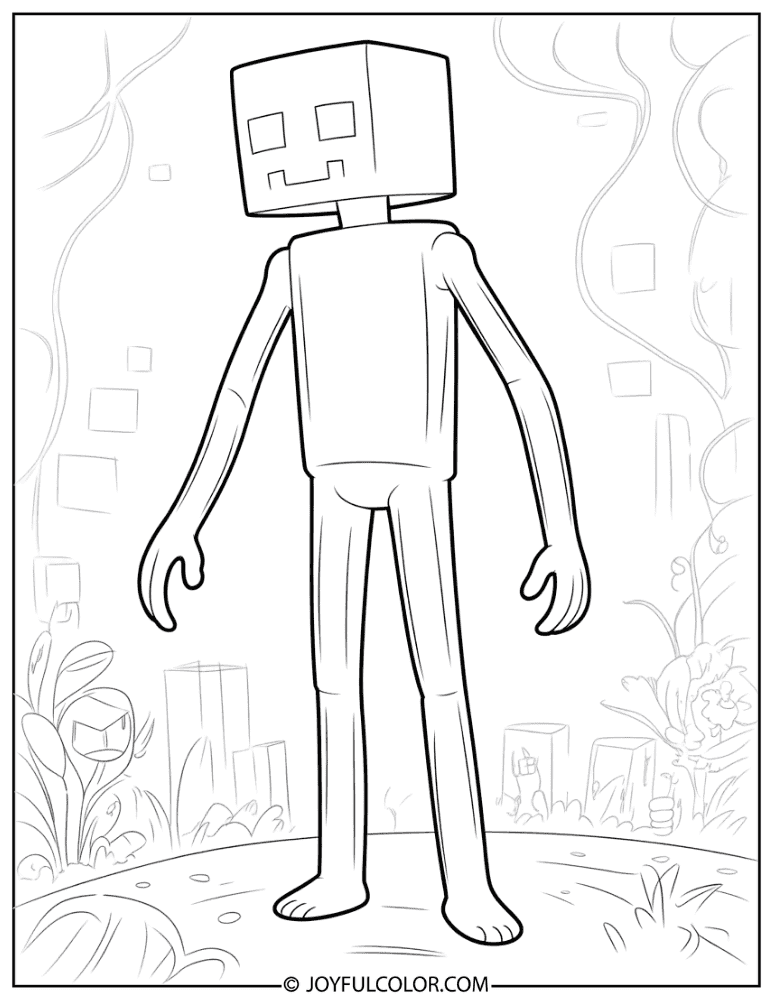 Standing Enderman Front View Coloring Page