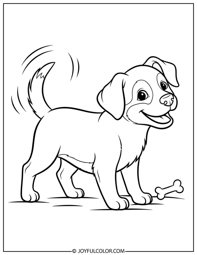 Standing Puppy Wagging Tail Coloring Page