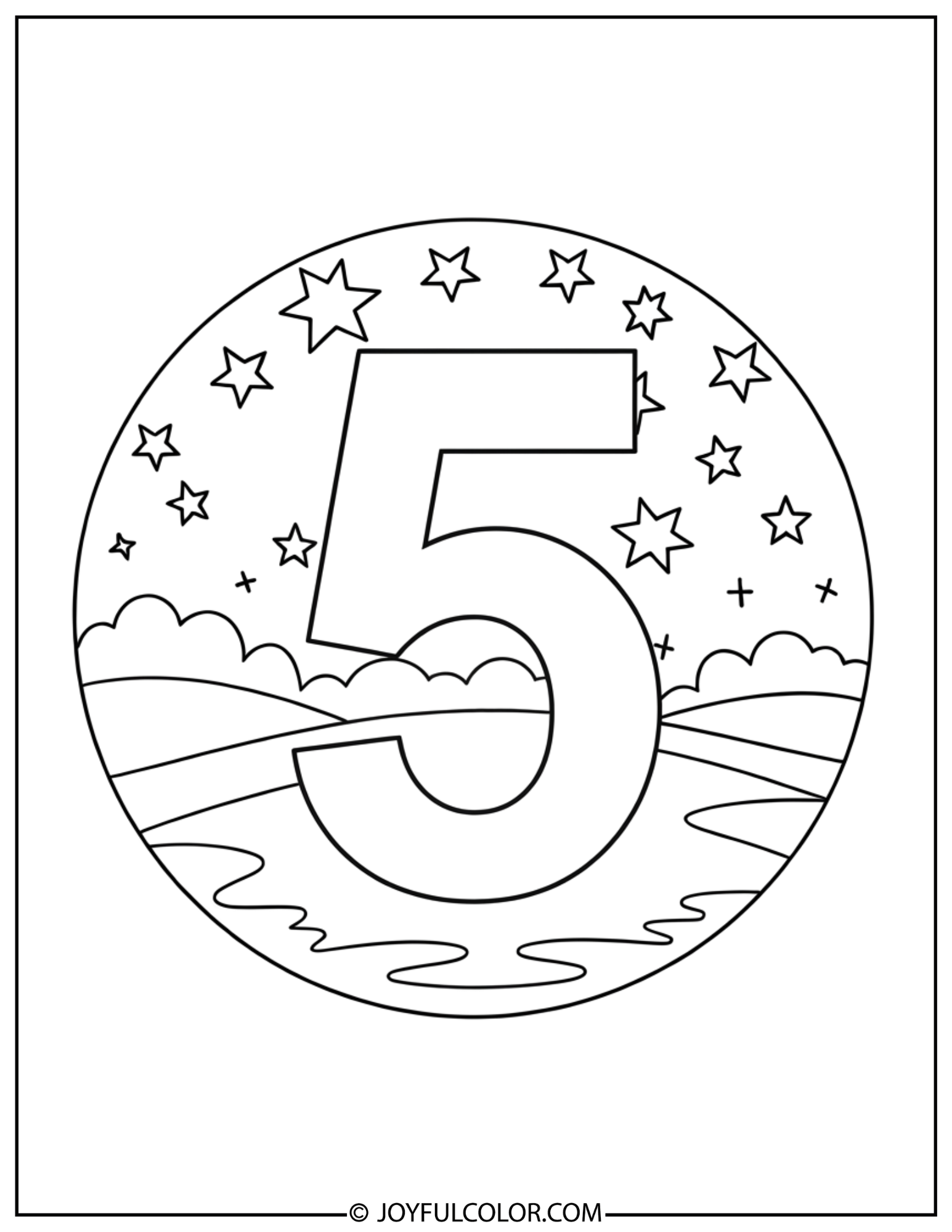 Star Number 5 Coloring Page