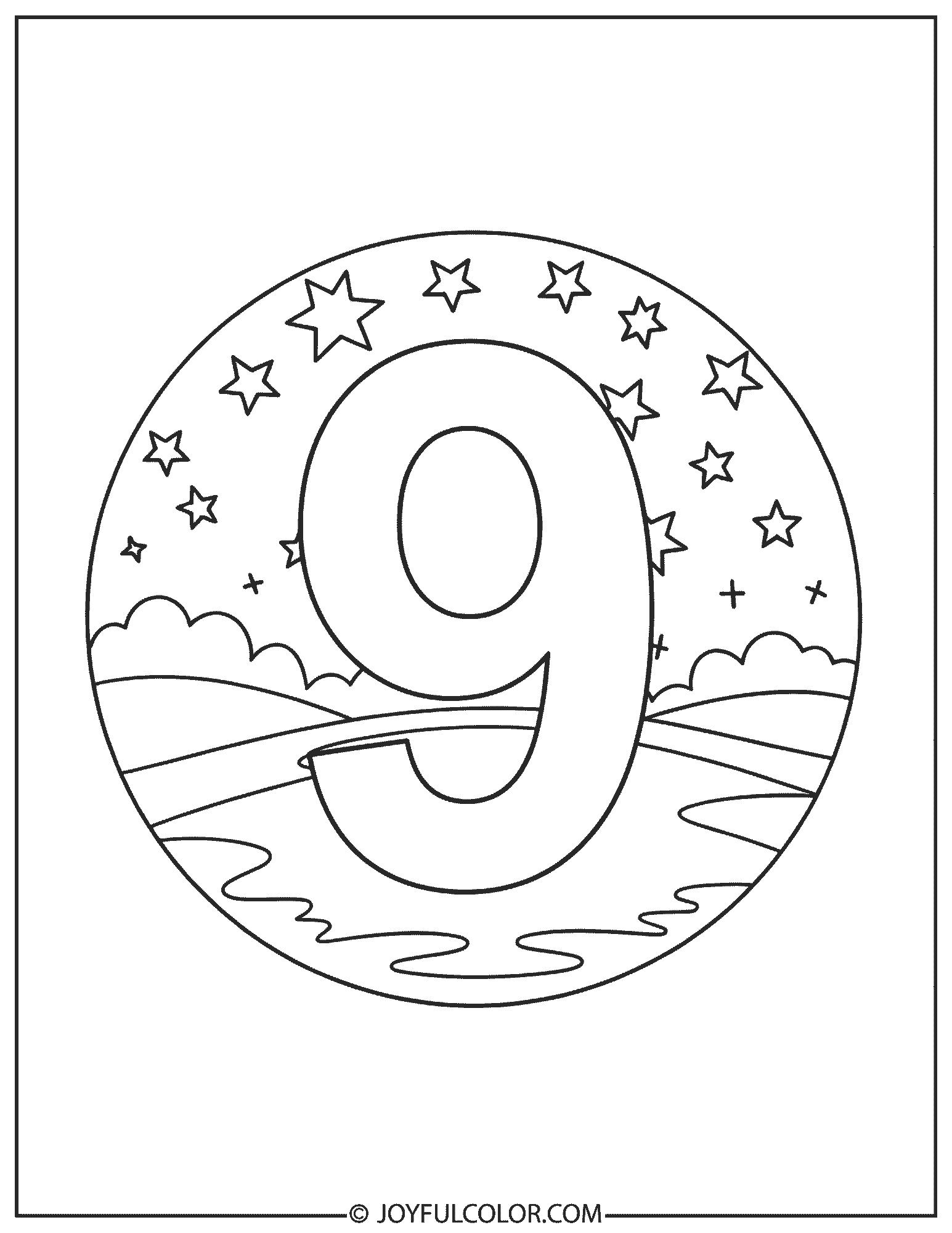 Star Number 9 Coloring Page