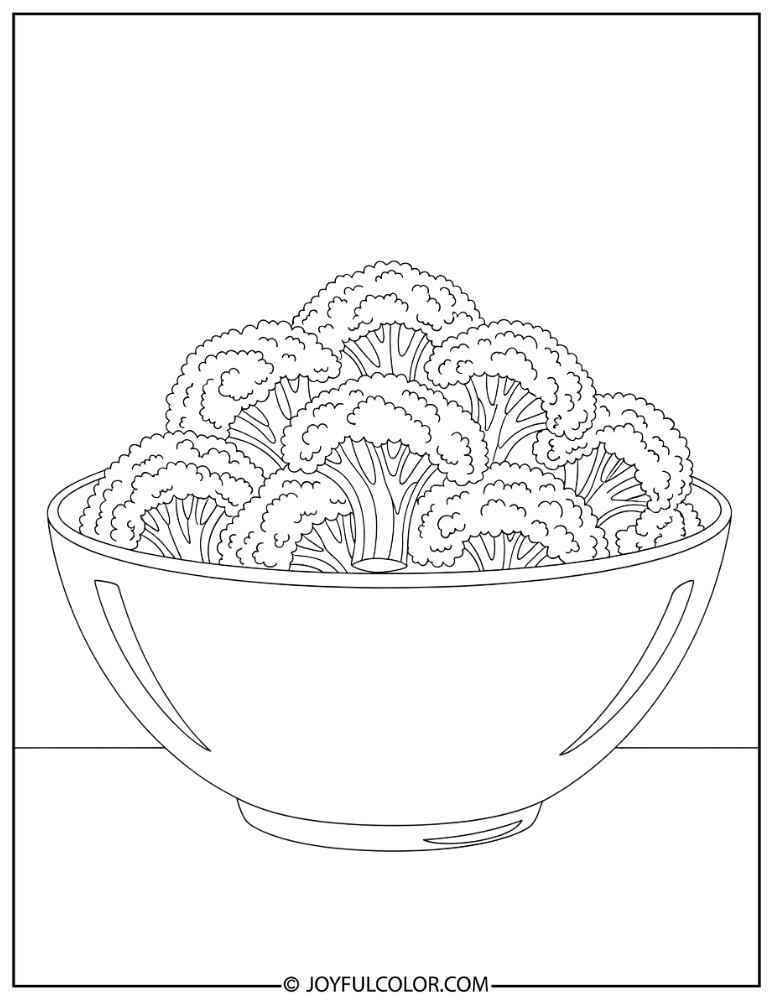 Steamed Broccoli Bowl Coloring Page