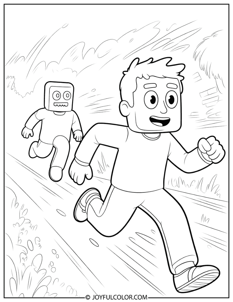 Steve Running from a Creeper Coloring Page