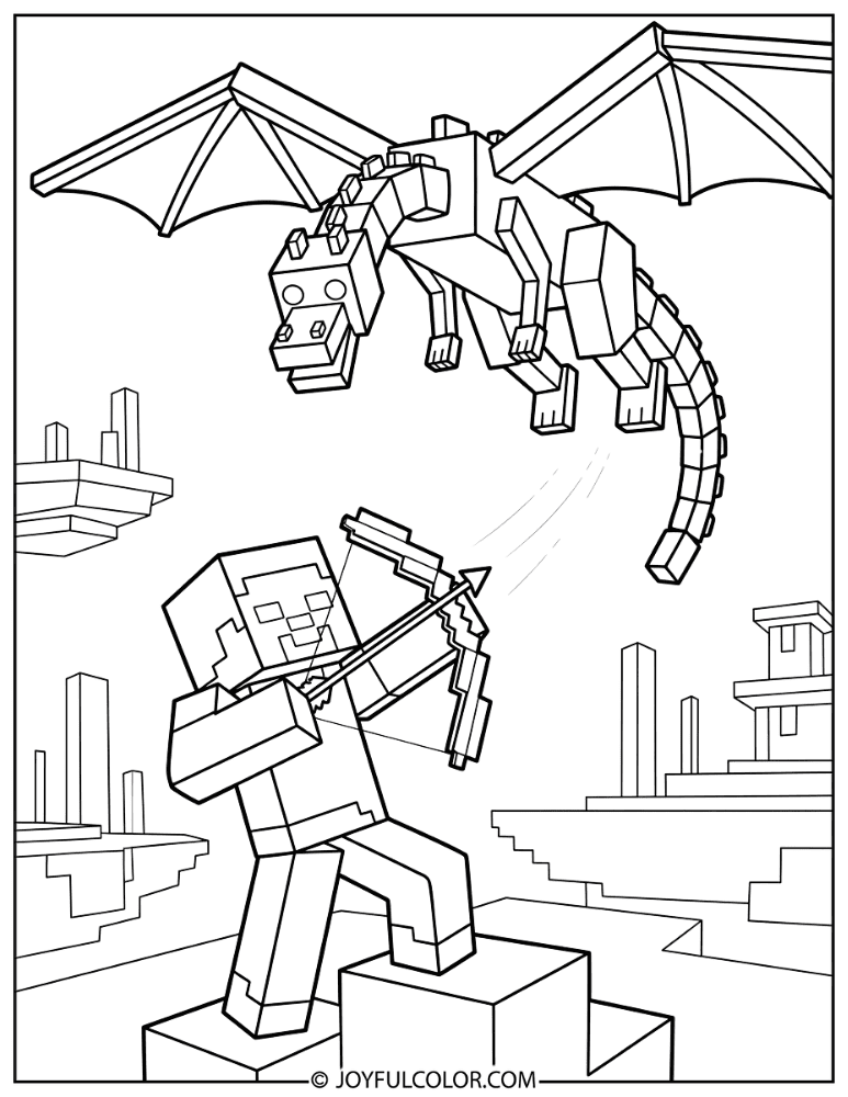 Steve Shooting Ender Dragon Coloring Page