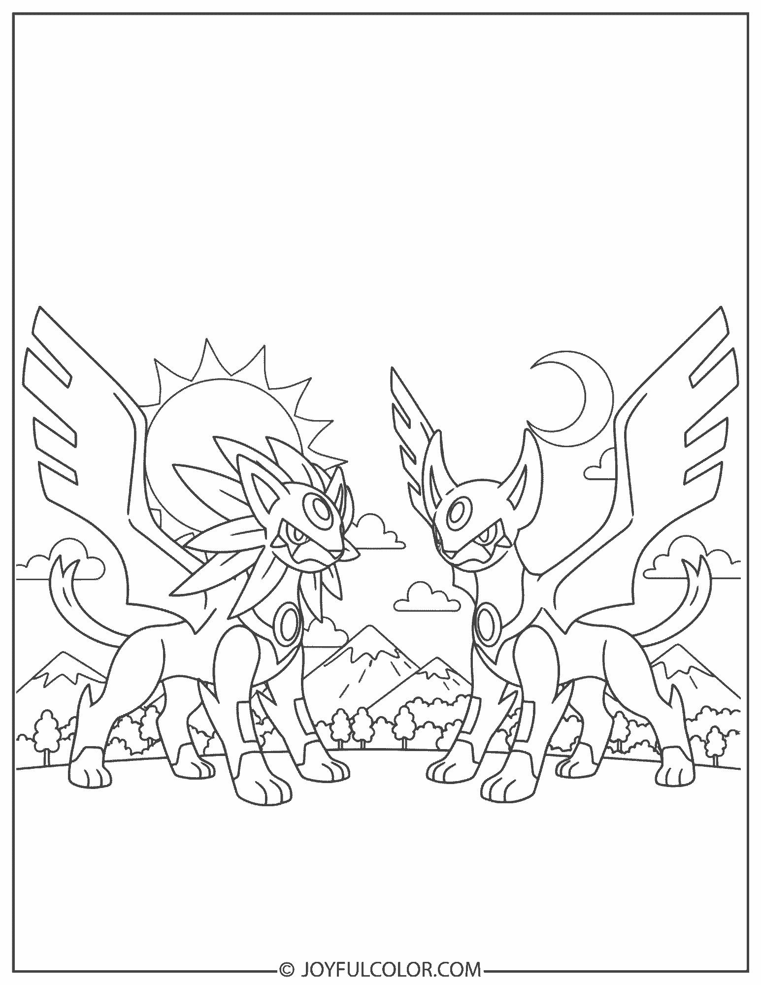 Sun and Moon Legendary Coloring Page