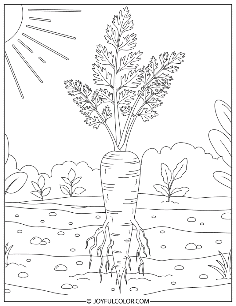 Sunny Garden Carrot Bed Coloring Page