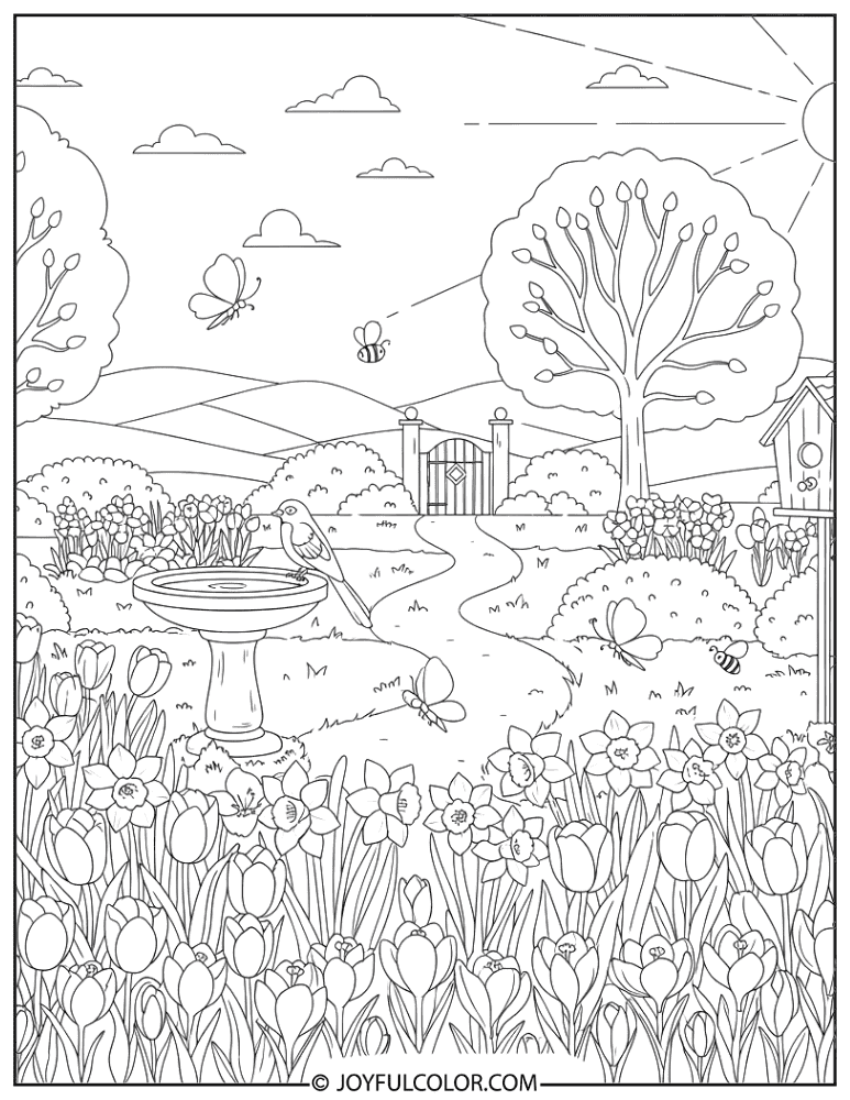 Sunny Spring Garden Coloring Page