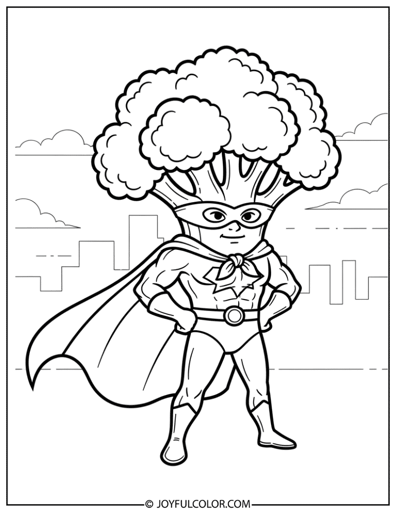 Superhero Broccoli Coloring Page