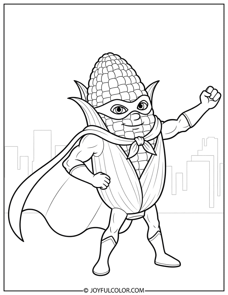 Superhero Corn Coloring Page
