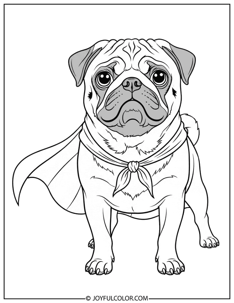 Superhero Pug Coloring Page