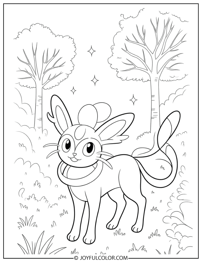 Sylveon Magical Forest Coloring Page