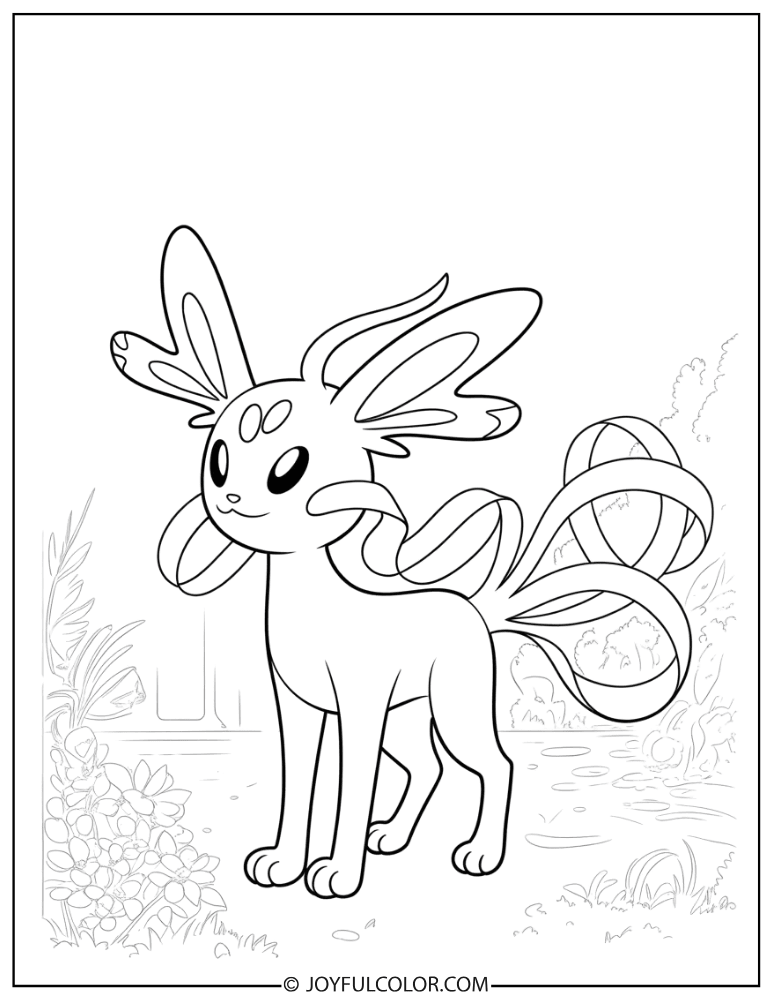 Sylveon Ribbons Coloring Page
