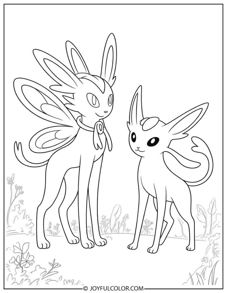 Sylveon and Espeon Coloring Page