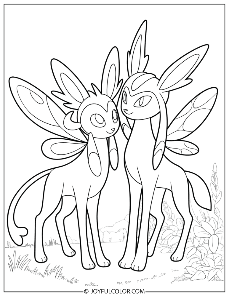 Sylveon and Glaceon Coloring Page