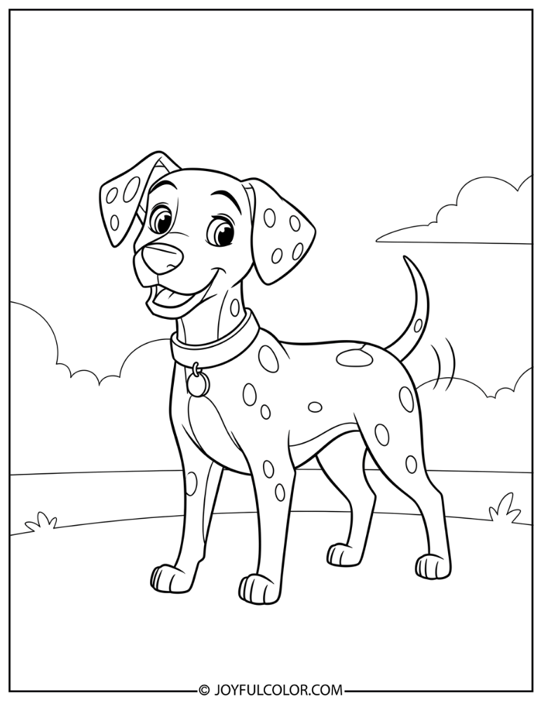 Tail Wagging Dalmatian Coloring Page