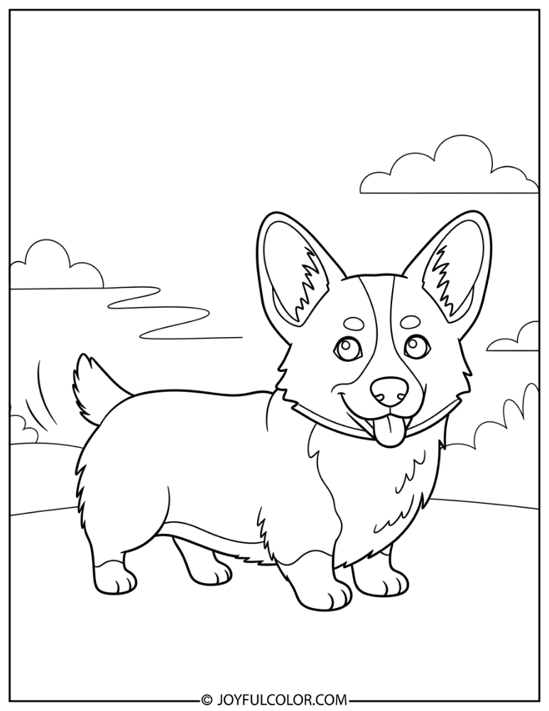 Tail Wiggle Corgi Coloring Page