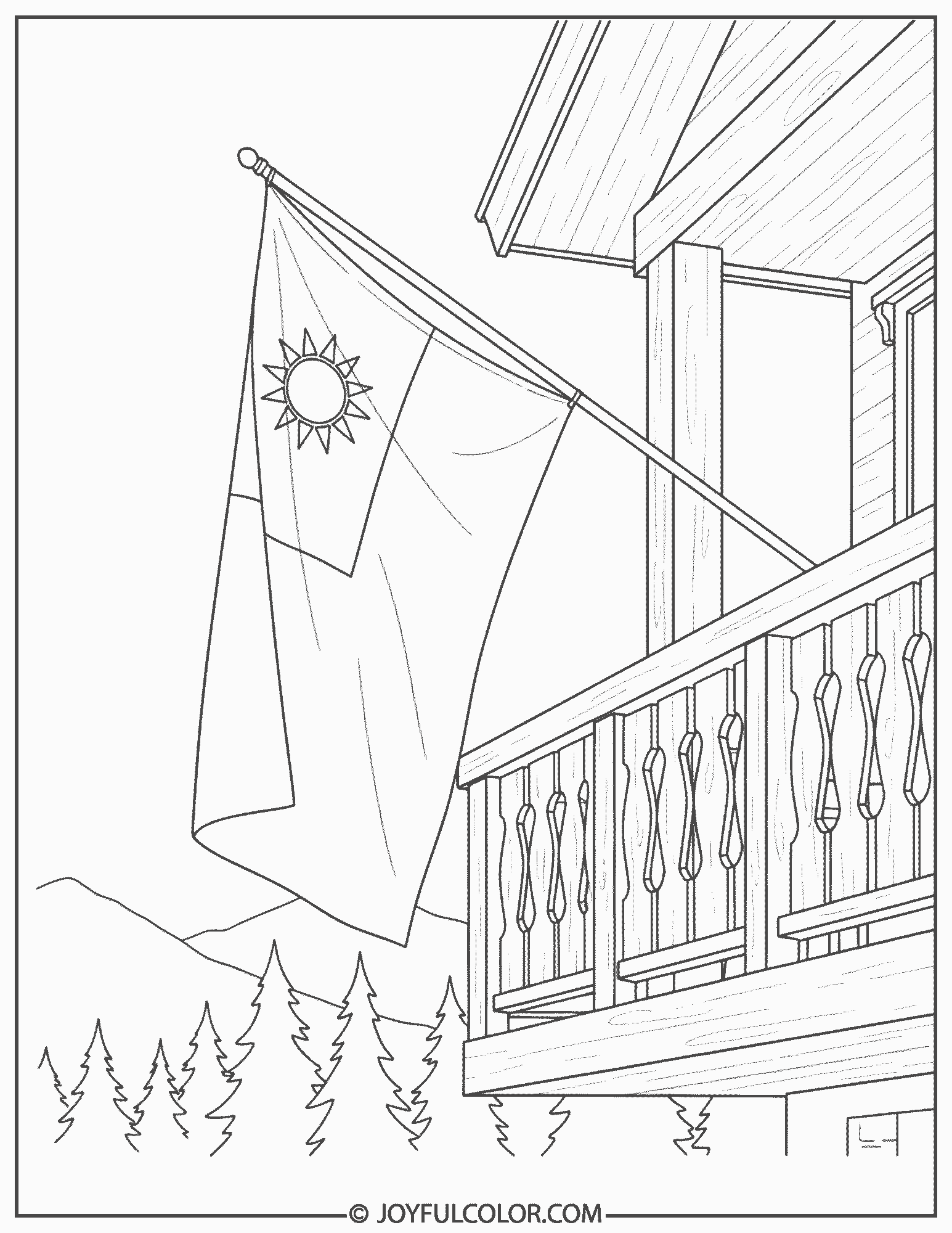 Taiwan Flag Balcony Display Coloring Page 02