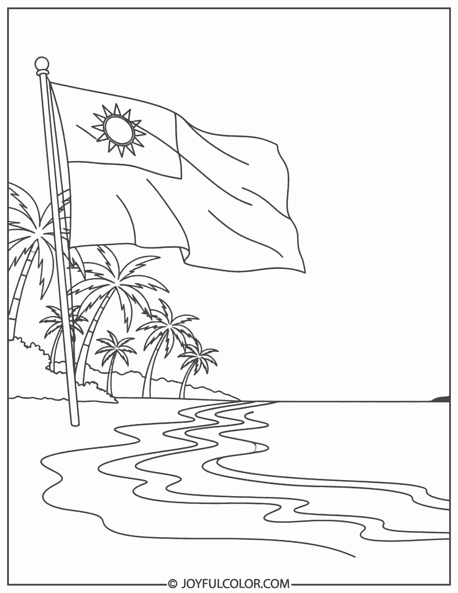 Taiwan Flag Beach Scene Coloring Page 01