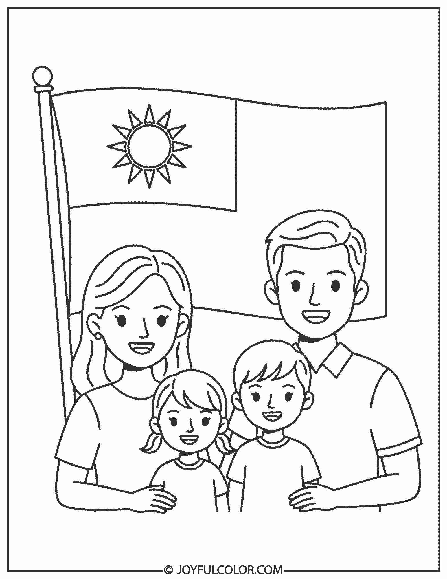 Taiwan Flag Family Scene Coloring Page 02