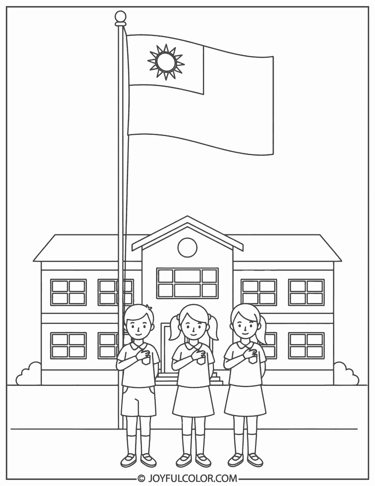 Taiwan Flag School Scene Coloring Page 02